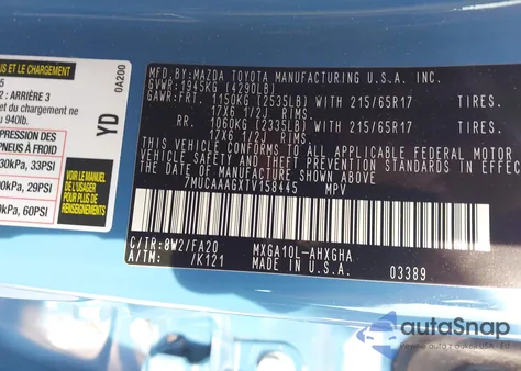 2026 Toyota Corolla Cross Le from USA, damaged, VIN 7MUCAAAGXTV158445